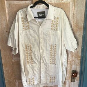 Howler Brothers Cream Short-Sleeve Embroidered Button-Down Shirt